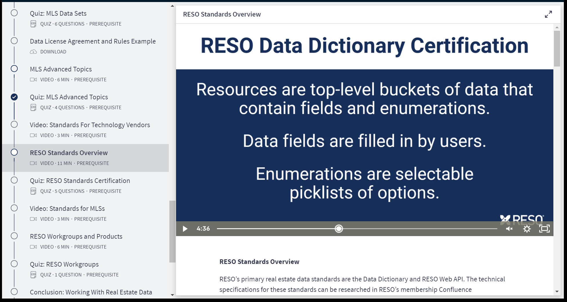 Video Screenshot of Data Dictionary Certification