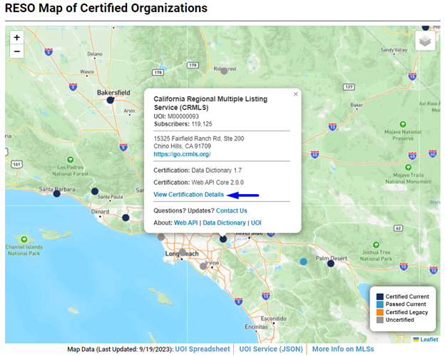 Certification map pop up